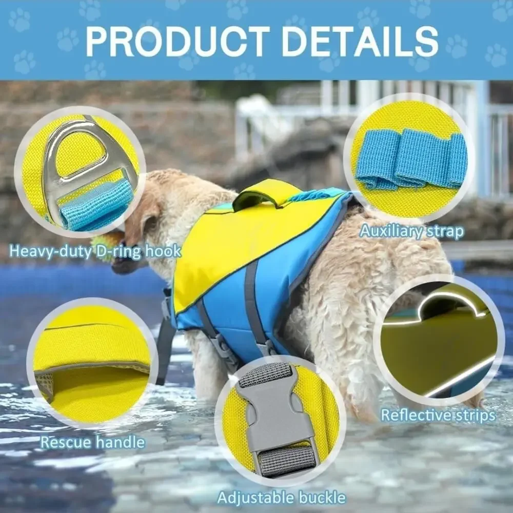 Dog Life Jacket with Removable Front Float & Handle, Adjustable Vest, Yellow, XL